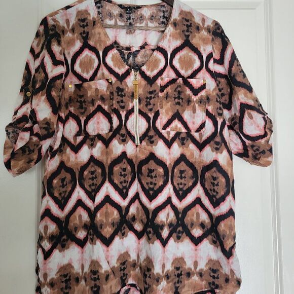 Blouse Ellen Tracy size L 100% linen - Picture 1 of 8